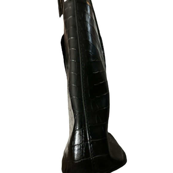 Prada black 🐊 croc leather handbag no call outs silver feet 3 open pockets nice - Picture 4 of 14